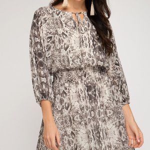 NWT She And Sky Grey Lurex Snakeskin Print Dress